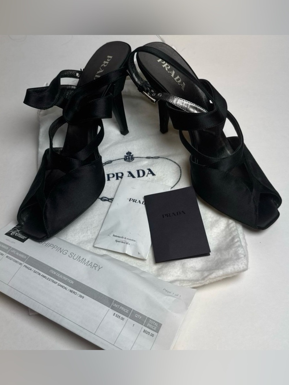 Prada Peep Toe Black‎ Satin and Leather Straps Sandal Shoes